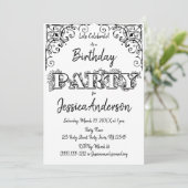 白黒素朴ウッドフローラ誕生日 招待状 (スタンド正面)