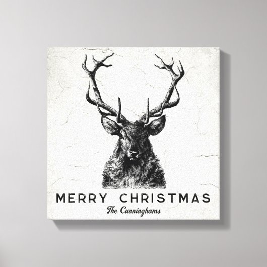 白黒素朴ディアクリスマスモノグラム キャンバスプリント (正面)