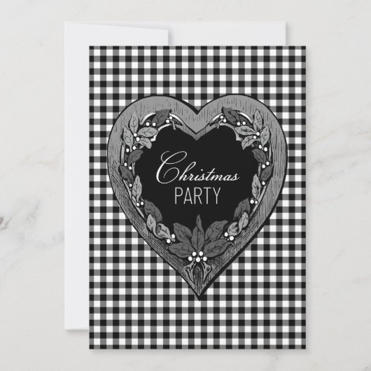 白黒素朴ハートクリスマスパーティー 招待状 (正面)