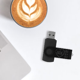 白黒素朴ハートモノグラ結婚ム USBフラッシュドライブ