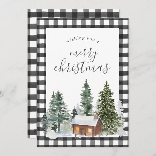 白黒素朴バッファローチェックプレイドクリスマス シーズンカード (正面/裏面)
