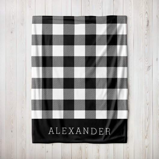 白黒素朴バッファローチェックモノグラム フリースブランケット