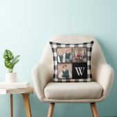 白黒素朴バッファローチェック3フォトモノグラム クッション (椅子)