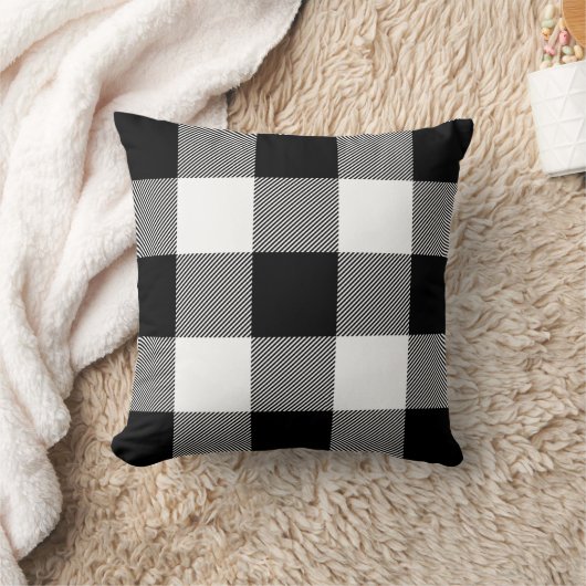 白黒素朴バッファロープレイドファームハウス クッション (ブランケット)