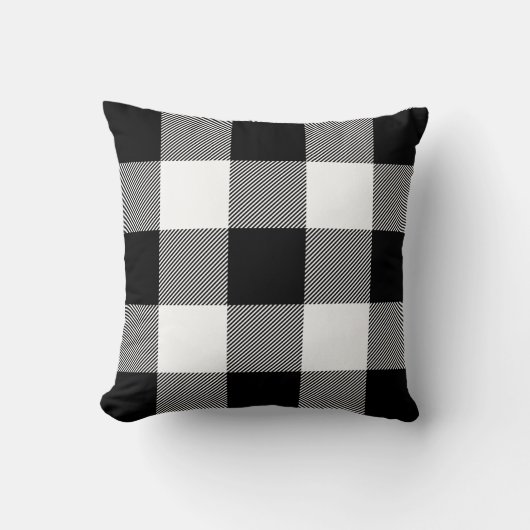 白黒素朴バッファロープレイドファームハウス クッション (正面)