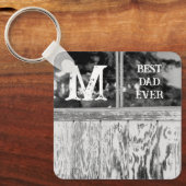 白黒素朴フォト最高のパパイニシャル キーホルダー (正面)