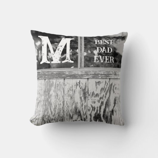 白黒素朴フォト最高のパパイニシャル クッション (正面)