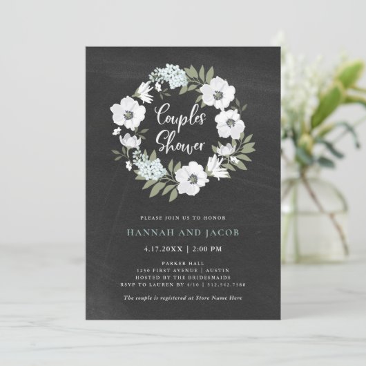 白黒素朴フローラ | カップルのシャワー 招待状 (スタンド正面)