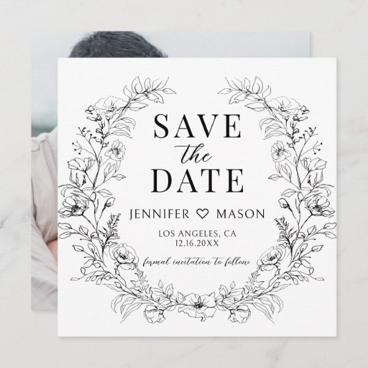 白黒素朴写真の日付保存招待状 (正面/裏面)