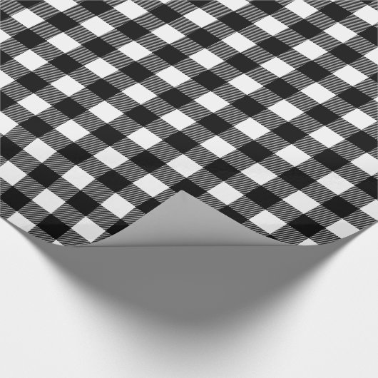 白黒素朴水牛の格子状クリスマス ラッピングペーパー (角)