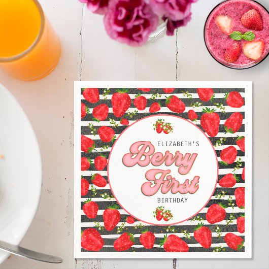 白黒素朴金ゴールドレッドストロベリーファースト スタンダードカクテルナプキン