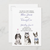 白黒紫スクリプトベビー1st誕生日パーティー インビテーションポストカード (正面/裏面)