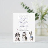 白黒紫スクリプトベビー1st誕生日パーティー インビテーションポストカード (スタンド正面)