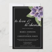 白黒紫ラベンダーオーキッドフローラ結婚ズ 招待状 (正面)