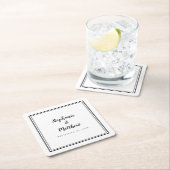 白黒結婚のシンプルミニマモダンリストパーティー スクエアペーパーコースター (インサイチュ)