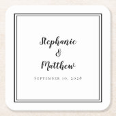 白黒結婚のシンプルミニマモダンリストパーティー スクエアペーパーコースター (正面)