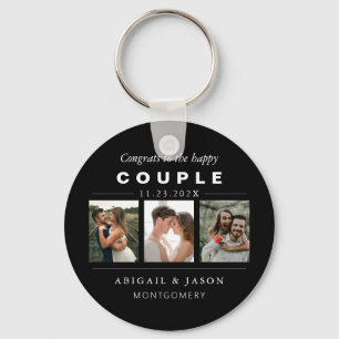 白黒結婚のフォトコラージュのハッピーカップル キーホルダー