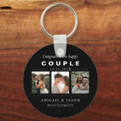 白黒結婚のフォトコラージュのハッピーカップル キーホルダー (正面)