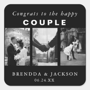 白黒結婚のフォトコラージュのハッピーカップル スクエアシール