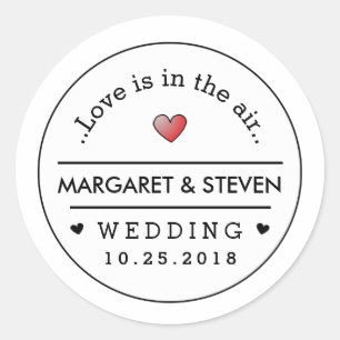 白黒結婚の名前をカスタムすると日付赤いハート ラウンドシール