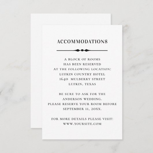 白黒結婚の宿泊施設シンプル詳細 エンクロージャーカード (正面/裏面)