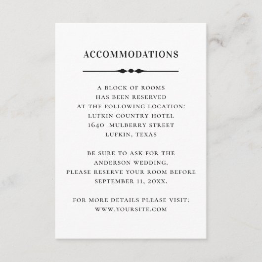 白黒結婚の宿泊施設シンプル詳細 エンクロージャーカード (正面)