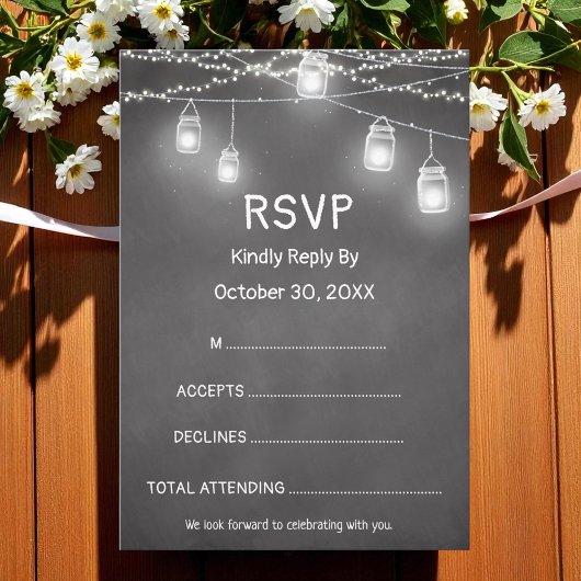 白黒結婚の応答RSVP Chalkboard 出欠カード