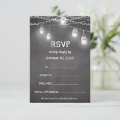 白黒結婚の応答RSVP Chalkboard 出欠カード (スタンド正面)
