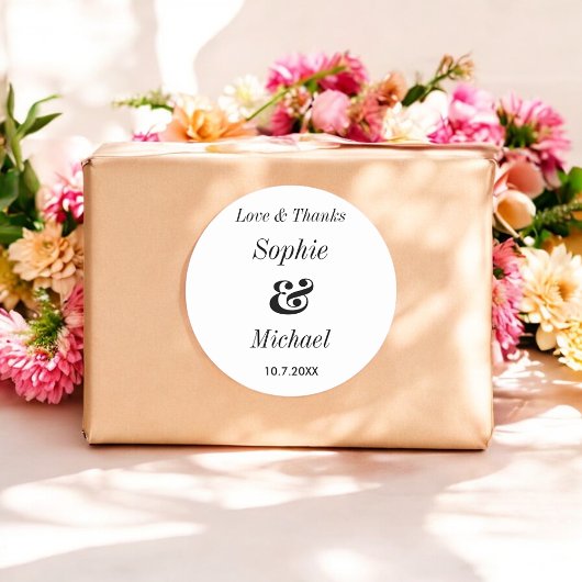 白黒結婚の新郎新婦ステッカー ラウンドシール