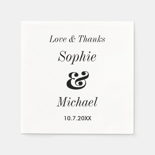 白黒結婚の新郎新婦ペーパーナプキン スタンダードカクテルナプキン (正面)