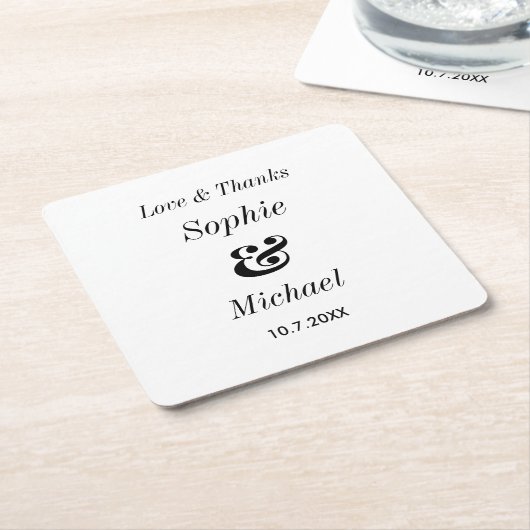 白黒結婚の新郎新婦 スクエアペーパーコースター (アングル)
