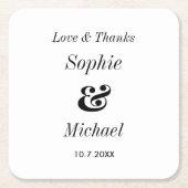 白黒結婚の新郎新婦 スクエアペーパーコースター (正面)