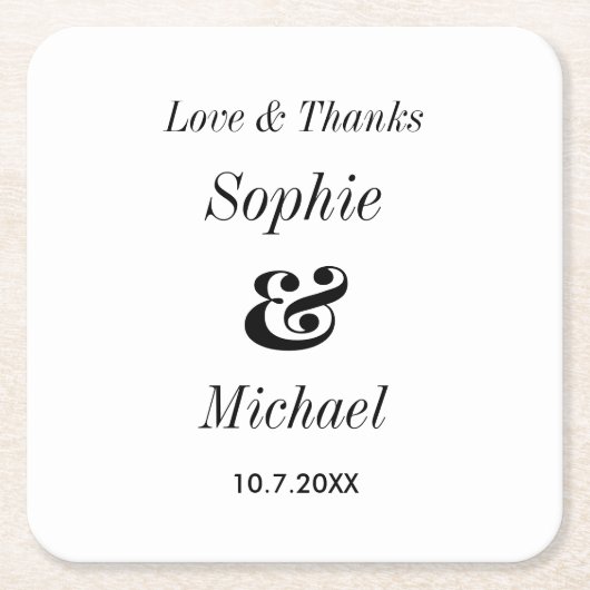 白黒結婚の新郎新婦 スクエアペーパーコースター (正面)