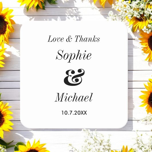 白黒結婚の新郎新婦 スクエアペーパーコースター