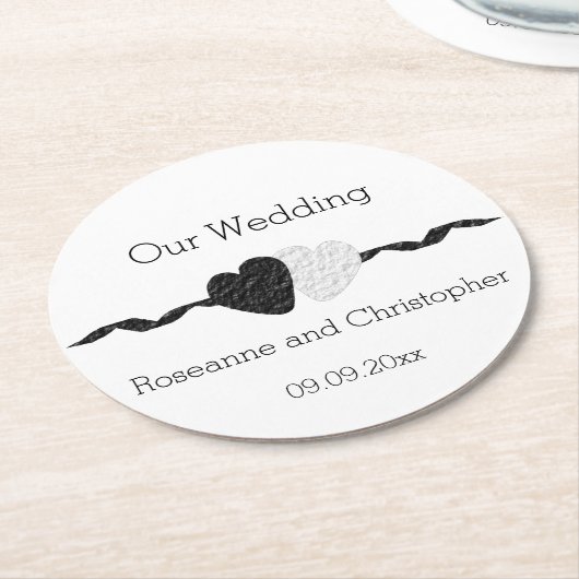 白黒結婚の ラウンドペーパーコースター (アングル)