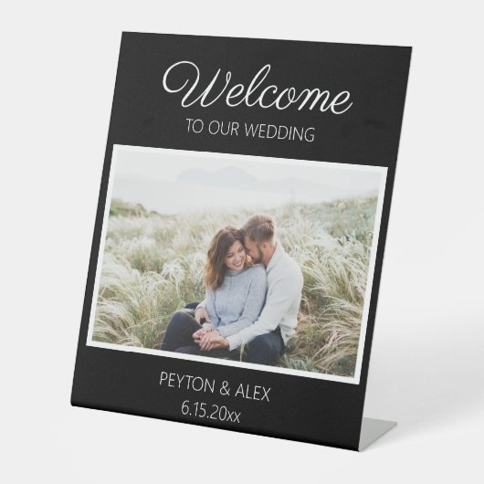 白黒結婚のWelcome Names写真の日付 台座サイン (正面)