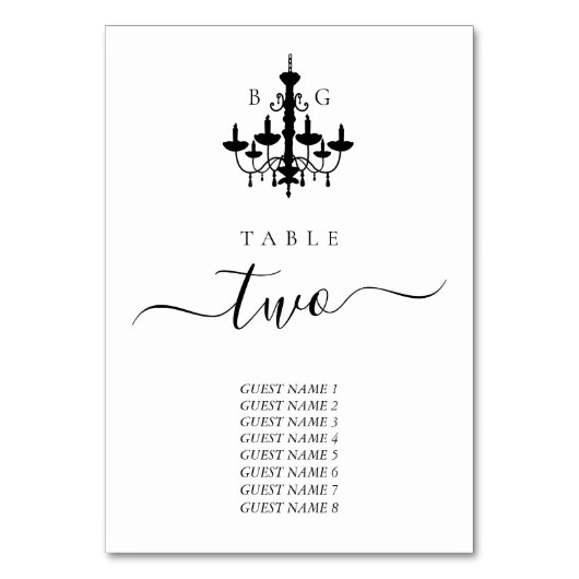 白黒結婚シャンデリア座席表 テーブルナンバー (正面)