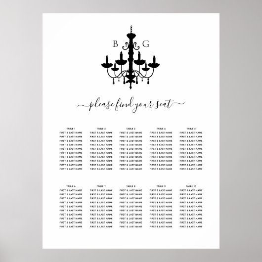 白黒結婚シャンデリア座席表 ポスター (正面)