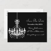 白黒結婚シャンデリア救の日付はがき 案内ポストカード (正面/裏面)