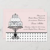 白黒結婚ズケーキ，水玉模様ブライダルシャワー 招待状 (正面/裏面)