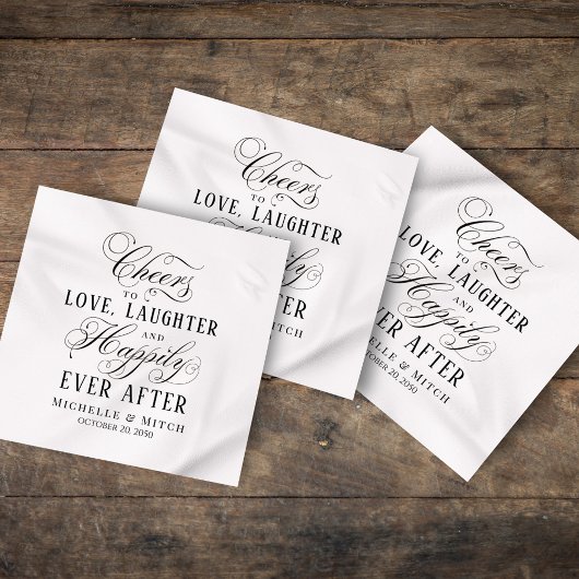 白黒結婚タイポグラフィ スタンダードカクテルナプキン