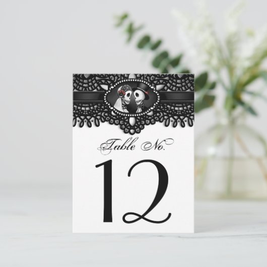白黒結婚ハロウィーンのスケルトン表No ポストカード (スタンド正面)