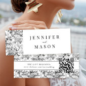 白黒結婚フラワーのQRレジストリ挿入カード