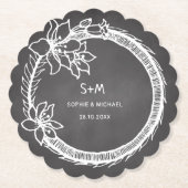 白黒結婚フローラ紙コースター ペーパーコースター (正面)