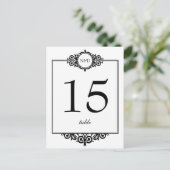 白黒結婚モノグラムの表番号カード ポストカード (スタンド正面)