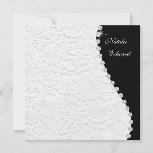 白黒結婚ヴィンテージパターン招待状 招待状 (正面)