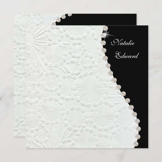 白黒結婚ヴィンテージパターン招待状 招待状 (正面/裏面)