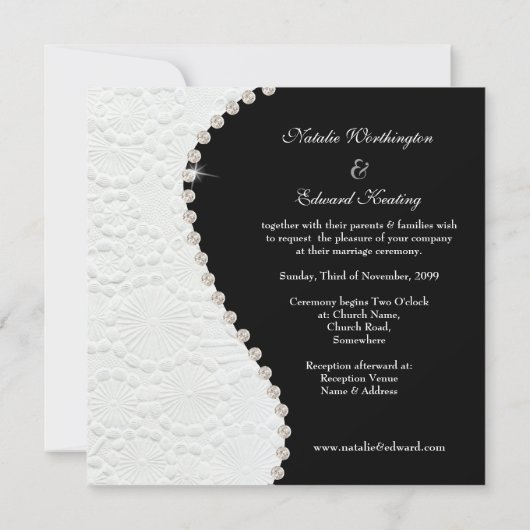 白黒結婚ヴィンテージパターン招待状 招待状 (裏面)