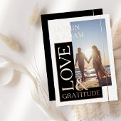 白黒結婚写真の愛と感謝のバラ 箔招待状