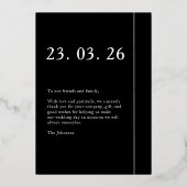 白黒結婚写真の愛と感謝のバラ 箔招待状 (裏面)